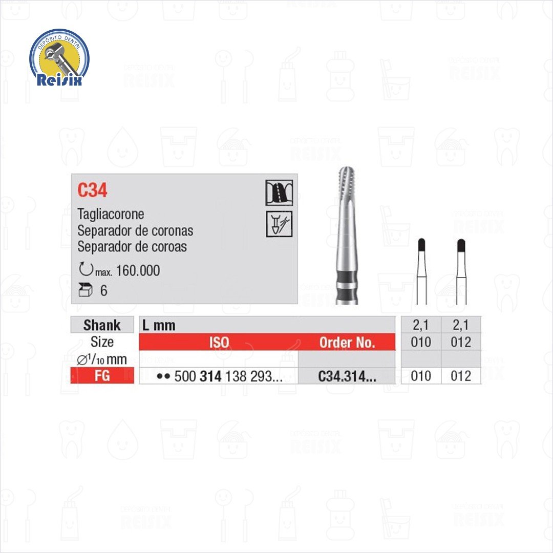 C34 Fresa corta Coronas Carburo de tugsteno Edenta 1 pieza