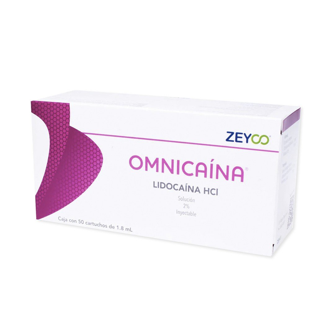 Omnicaína 2% anestesia lidocaína HCI sin vasoconstrictor Zeyco 50 cartuchos