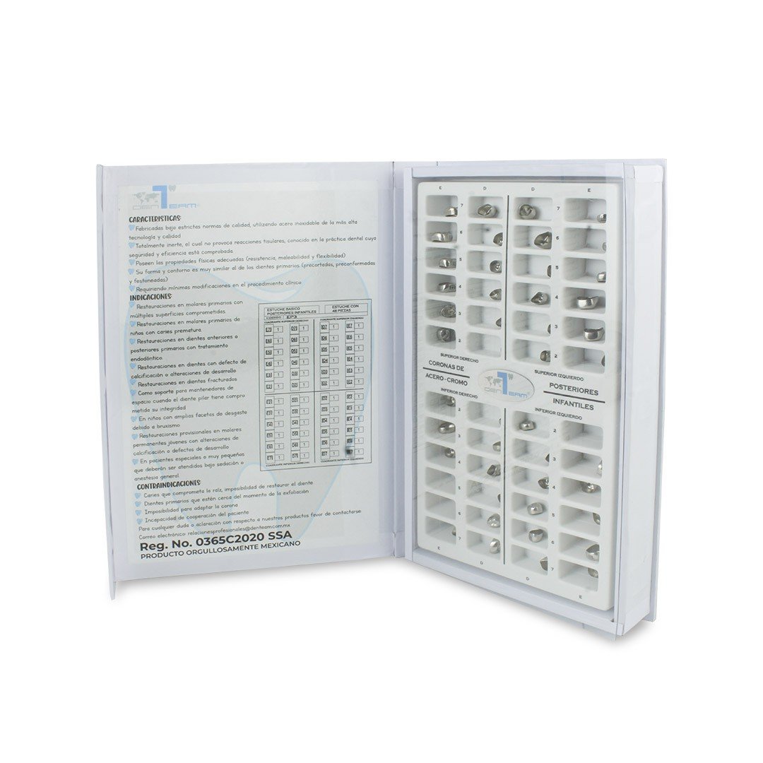 Estuche con 48 coronas de acero posteriores infantiles DenTeam - Image 2