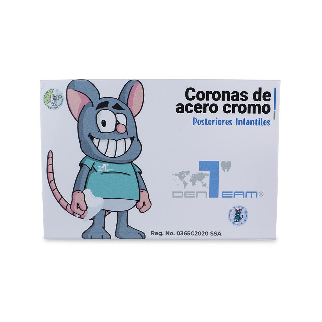 Estuche con 48 coronas de acero posteriores infantiles DenTeam