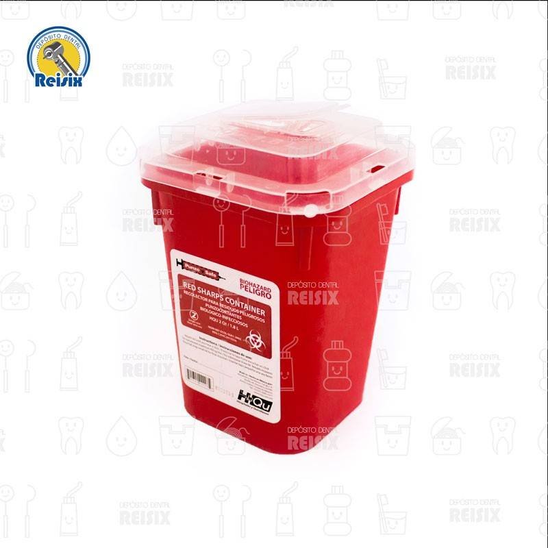 Bote Rojo Contenedor Residuos Punzo Cortantes Biopeligrosos para agujas 1.8lts