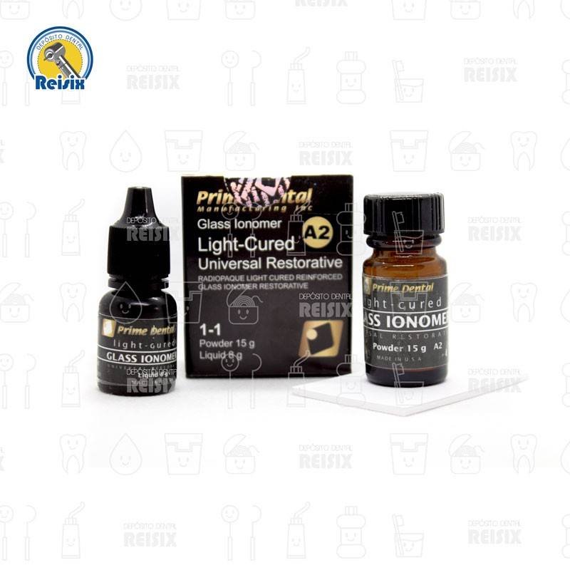 Cemento ionómero de vidrio LC fotocurable Universal Restorative Prime Dent 15 grs, 8 grs.