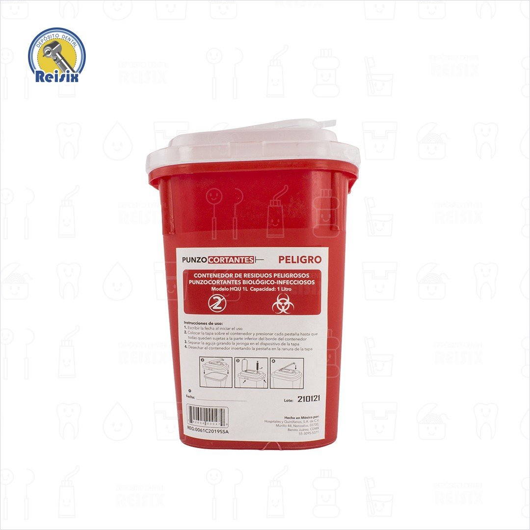 Bote rojo RPBI contenedor residuos peligrosos biológico infecciosos 1 lts
