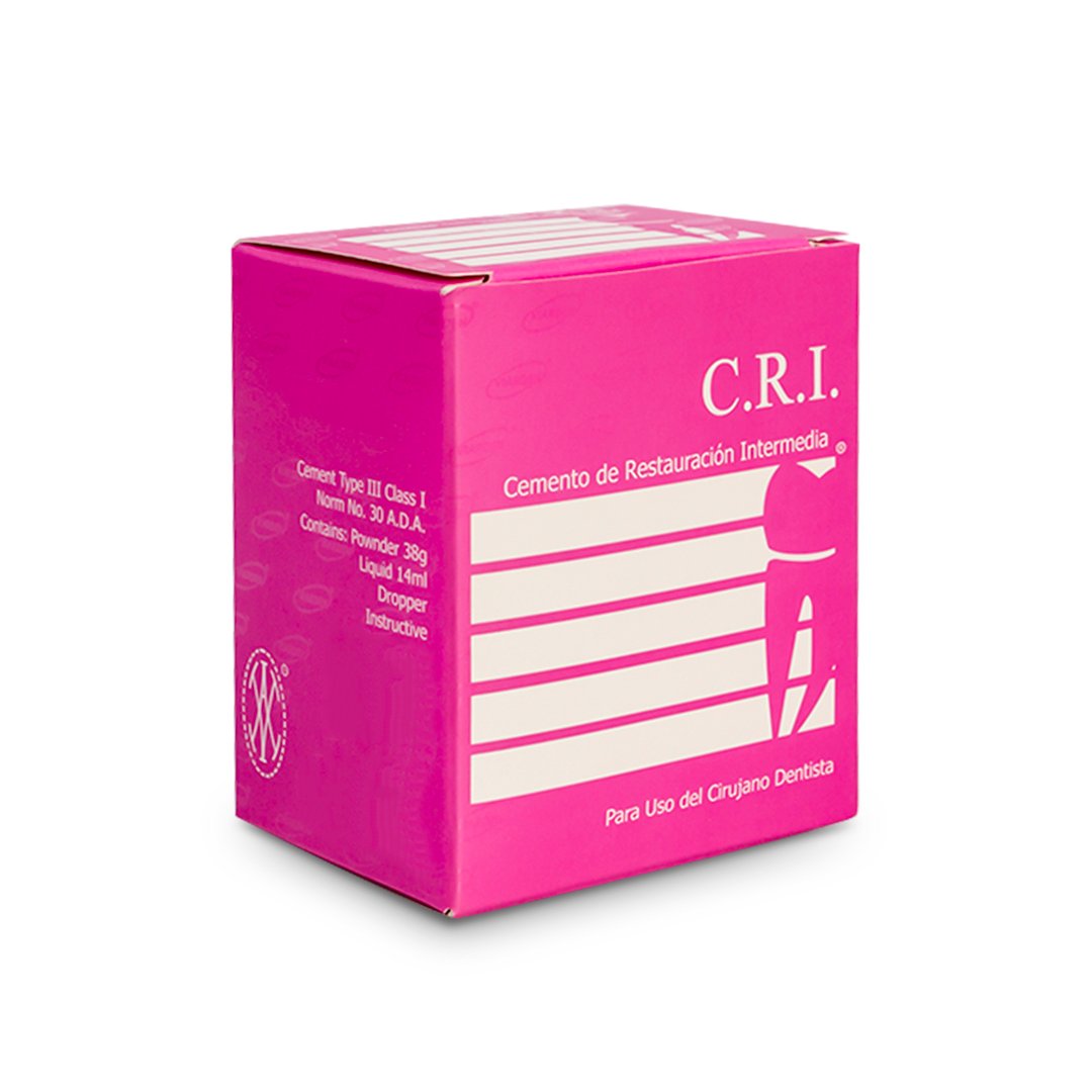 C.R.I. Cemento de Restauración Intermedia óxido de zinc y eugenol Viarden 38 grs., 14 ml