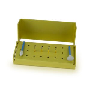 Kit de fresas para Ortodoncia con fresero metálico amarillo SS WHITE 4 fresas y 2 pulidores