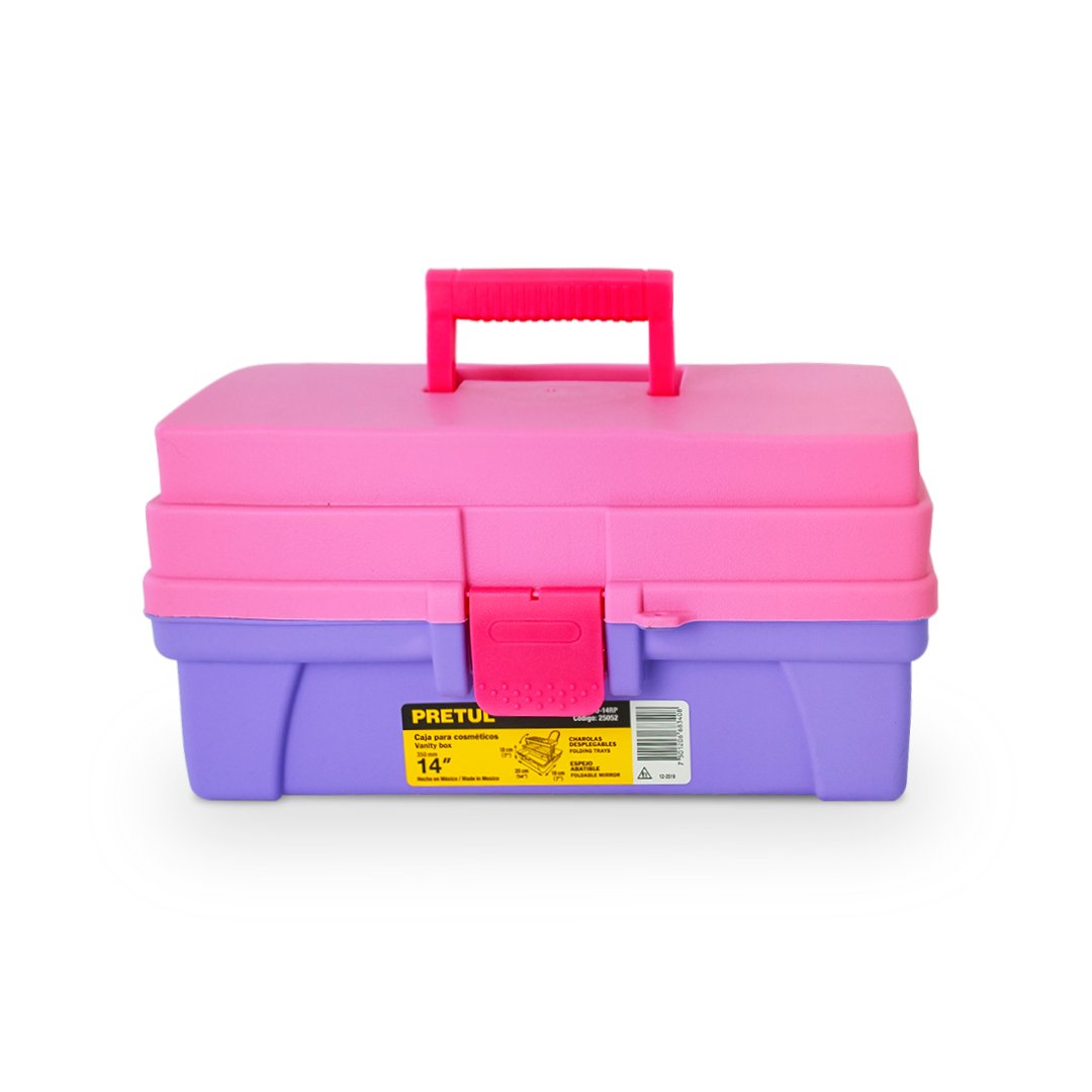 Caja para instrumental de dos charolas con espejo rosa lila (pesquera)