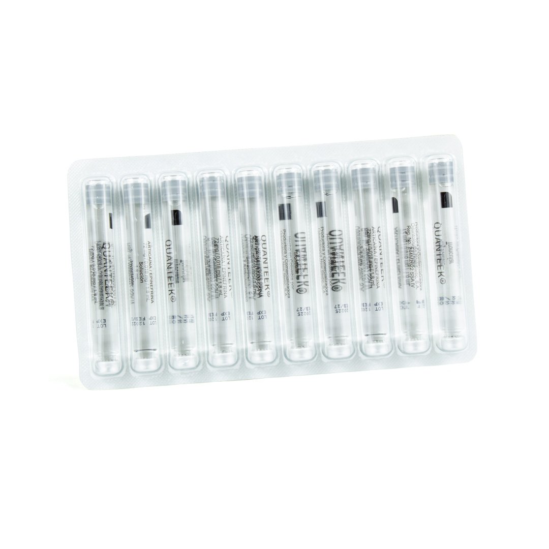 Quanteek 4% E-100 anestesia articaina con epinefrina New Stetic 50 cartuchos de vidrio