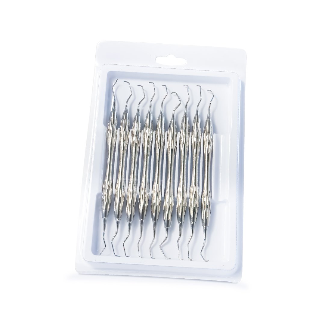 Kit de curetas Gracey acabado brillante Germany Inox 9 curetas